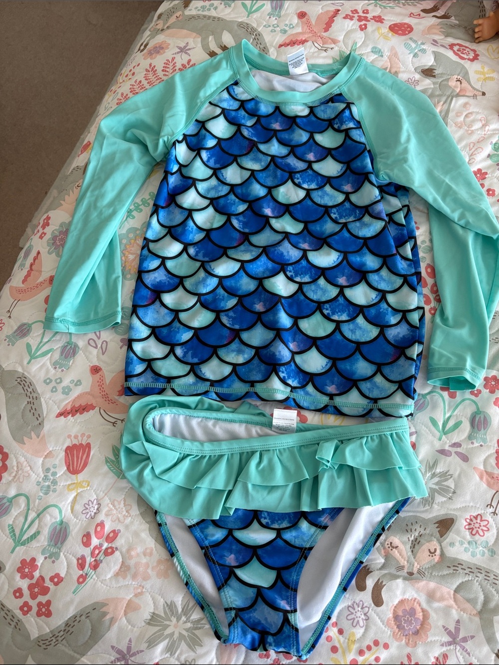 Mermaid themed UPF long sleeve swim rash guard with bottoms 12
